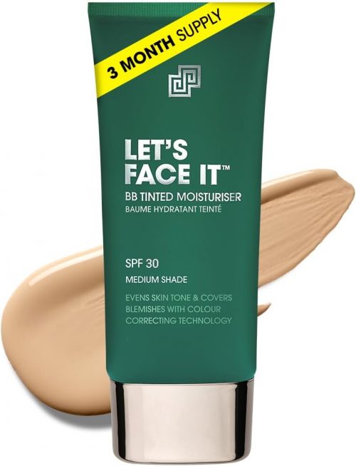 Shakeup Cosmetics Mens Tinted Moisturiser, Vegan Makeup for Men, Natural Coverage for Redness & Blemishes, 24hr Moisturisation with SPF, Easy Application, Medium Shade, 50ml. Aka. LET’S FACE IT