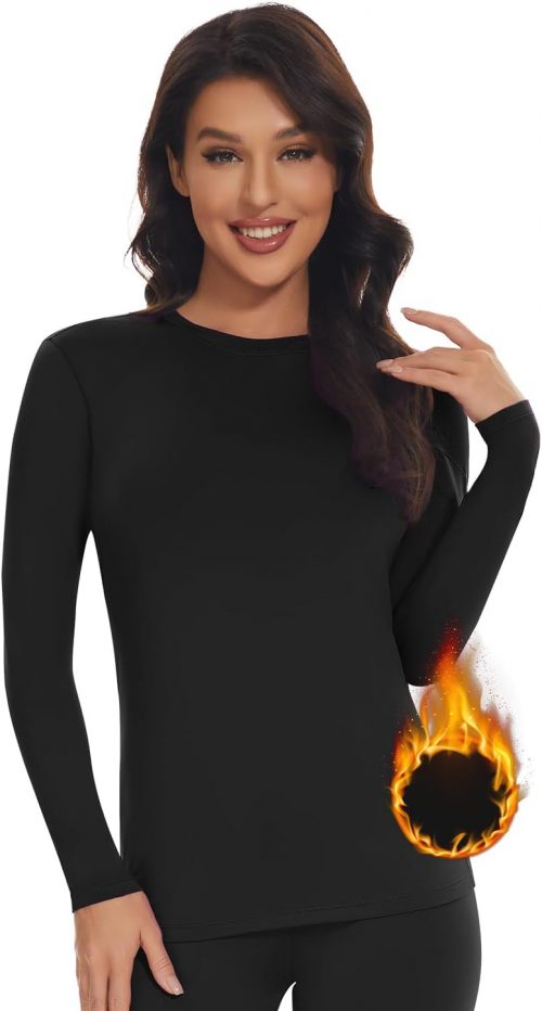 SIMIYA Thermal Tops Womens Round Neck Soft Base Layers Long Sleeve Top Women Thermal Underwear Shirt Warm Wicking