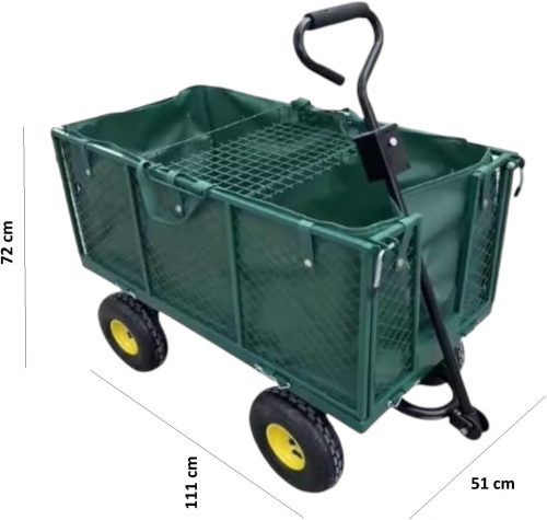 Heavy Duty Steel Garden Trolley On Wheels -Trailer 550kg Capacity, Large Folding Utility Wagon 180° Rotatable Handle, Removable Sides With Cart Liner For Camping, Beach Cart