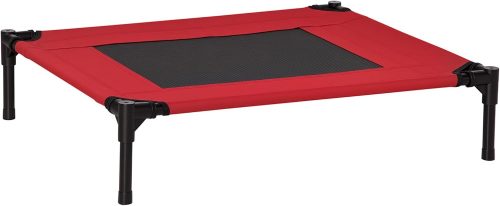 PawHut Elevated Pet Bed Portable Camping Raised Dog Bed w/ Metal Frame Black and Red (Medium)