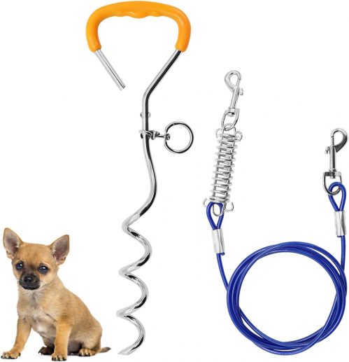 Aleker Dog Tie Out Cable and Stake, Heavy Duty Dog Spikes for Ground, Dog Stake for Camping, Puppy Pet Dog Stake and Dog Leash for Outdoor, Backyard or Camping (1.8m)
