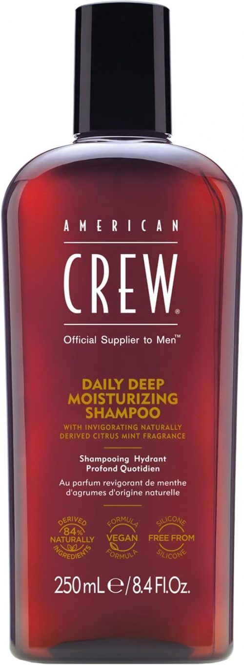 American Crew Daily Deep Moisturising Shampoo, Vegan & Silicone Free (250ml) to Nourish & Detangle Hair, Normal & Dry Hair, Formulated for Men