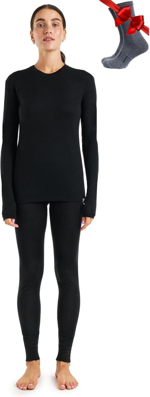 Merino.tech Merino Wool Base Layer Womens Set – Merino Thermal Underwear Womens Top and Bottom Lightweight, Midweight, Heavyweight