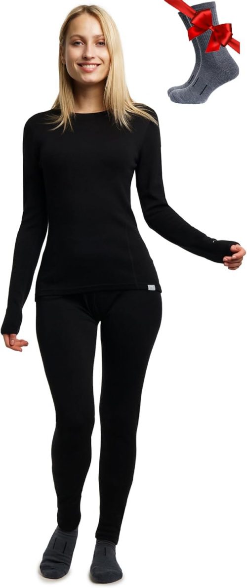Merino.tech Merino Wool Base Layer Womens Set – Merino Thermal Underwear Womens Top and Bottom Lightweight, Midweight, Heavyweight