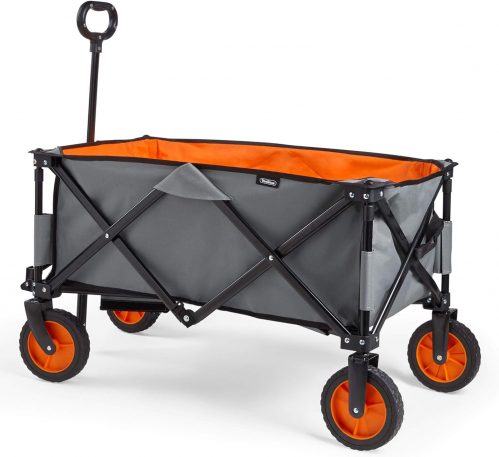 VonHaus Garden Cart – Collapsible Trolley, Trailer, Truck, Utility Wagon with Lining, Steel Frame, Brakes, Telescopic Handle, 70kg Weight Capacity – Heavy Duty for Outdoors, Festivals, Tools, Plants