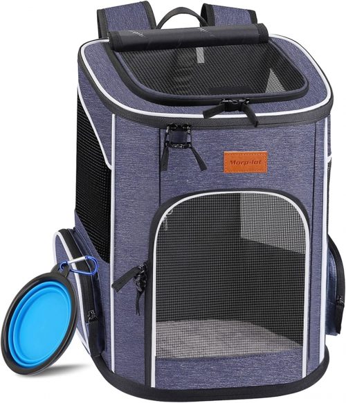Morpilot® Cat Carrier Backpack, Foldable Pet Carrier Backpack for Cats and Small Dogs, Dog Backpack Carrier with Ventilated Design Inner Safety Strap, Puppy Carrier Bag for Travel Camping Hiking Blue