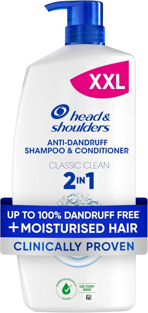 Head & Shoulders Classic Clean 2in1 Anti Dandruff Shampoo, 1000ml. Up to 100% Flake Free, Clinically Proven. For Any Hair and Scalp Type. For Daily use. Clean Feeling