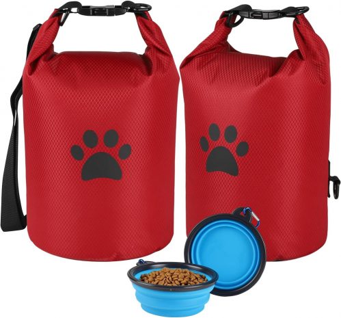 APITOS Compact Dog Travel Bag 2-Pack, 11 lb (4.98 kg) Pet Food Storage with Foldable Bowls, Leak-Proof Design for Car Trips, Camping, Day Outings (Red)