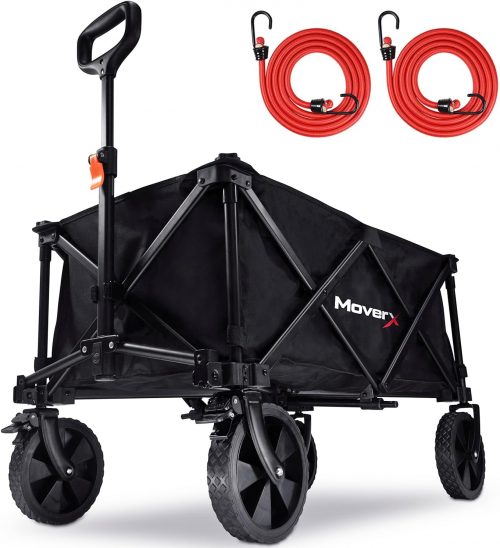 MoverX 120L Festival Trolley on Wheels, Folding Wagon, Portable Camping Cart, Collapsible Foldable Trolly for Beach Outdoor Garden Picnic Shopping Fishing, Adjustable Handle, Black