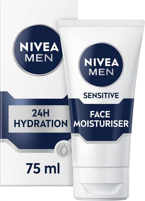 NIVEA MEN Sensitive Face Moisturiser (75ml), Hydrating Moisturiser with 0% Alcohol, Made for Sensitive Skin, Men’s Skin Care Essentials