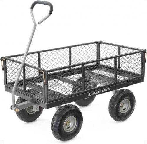 Gorilla Cart Large 800lb / 350 kg Capacity Solid Steel Outdoor Garden Multi-Use Hauling Utility Wagon Cart with Balanced 4-Wheeled Design and 10-Inch Pneumatic Tires, Black