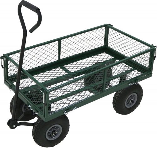 Oypla Heavy Duty Metal Gardening Trolley – Green Trailer Cart