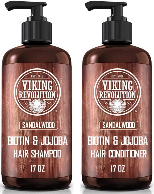 Viking Revolution – Mens Shampoo And Conditioner – 2 x 500 ml – Natural Shampoos with Jojoba Oil and Biotin – Sandalwood Shampoo Men