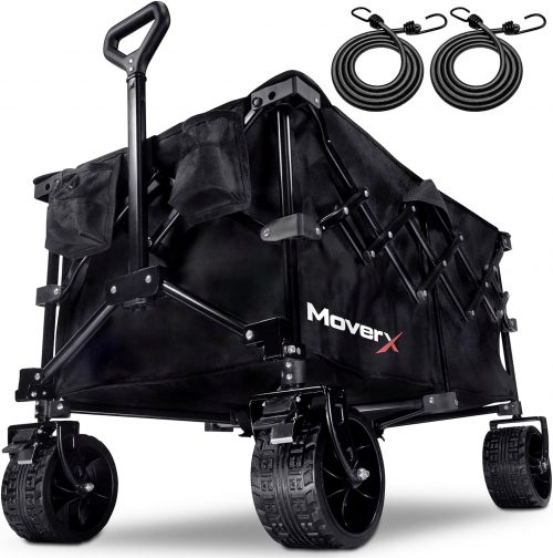 MoverX 200L Festival Trolley on Wheels, Folding Wagon, Portable Camping Cart, Collapsible Foldable Trolly for Beach Outdoor Garden Picnic Shopping Fishing, Wide Wheels, Adjustable Handle, Black