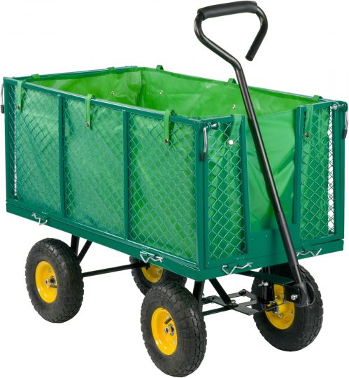 KCT Extra Large Heavy Duty 4 Wheel Garden Trailer Cart with Lining – Pull Along Outdoor Multi Purpose Gardening/Camping/Festival Trolley