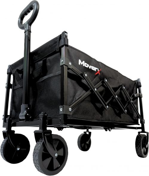 MoverX 70L Festival Trolley on Wheels, Folding Wagon, Portable Camping Cart, Collapsible Foldable Trolly for Beach Outdoor Garden Picnic Shopping Fishing, Adjustable Handle, Black