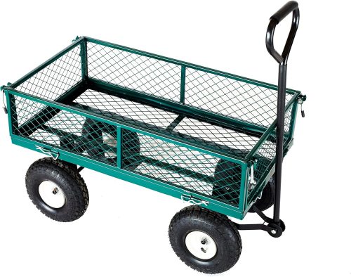Neo Heavy Duty Metal Festival Hand Truck Wagon Trailer Garden Cart Trolley 4 Wheels