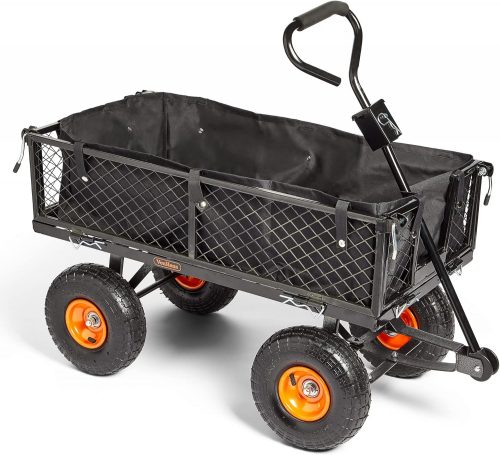 VonHaus Garden Cart – Trolley, Trailer, Truck, Utility Wagon with Wipe Clean Lining, Mesh Panels, Steel Frame, 350kg Weight Capacity – Heavy Duty for Outdoors, Festivals, Tools, Plants, Logs, Camping