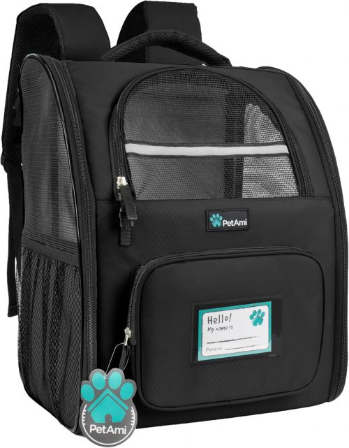 PetAmi Dog Backpack Carrier for Small Large Cat, Pet, Puppies, Ventilated Pet Hiking Backpack Travel Bag, Airline Approved Cat Backpack Carrier, Safety Back Support, Camping Biking Dog Bag, Black