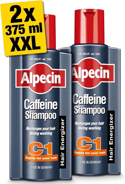 Alpecin Caffeine Shampoo C1 2x 375ml | For Stronger and Thicker Hair | Natural Hair Growth Shampoo for Men | Made in Germany