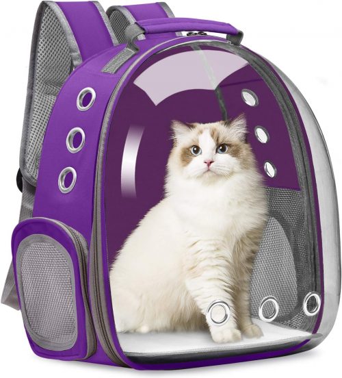 Cat Carrier Backpack, Pet Carrier Backpack Front Pack for Small Medium Cat Puppy Dog Carrier Backpack Bag Space Capsule, Pet Carrier for Travel Hiking Walking Camping (Purple)