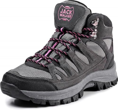 Jack Walker Women’s Trekking and Hiking Boots – Lightweight Walking Ladies Grey & Pink Boots for Outdoor Adventures JW1005