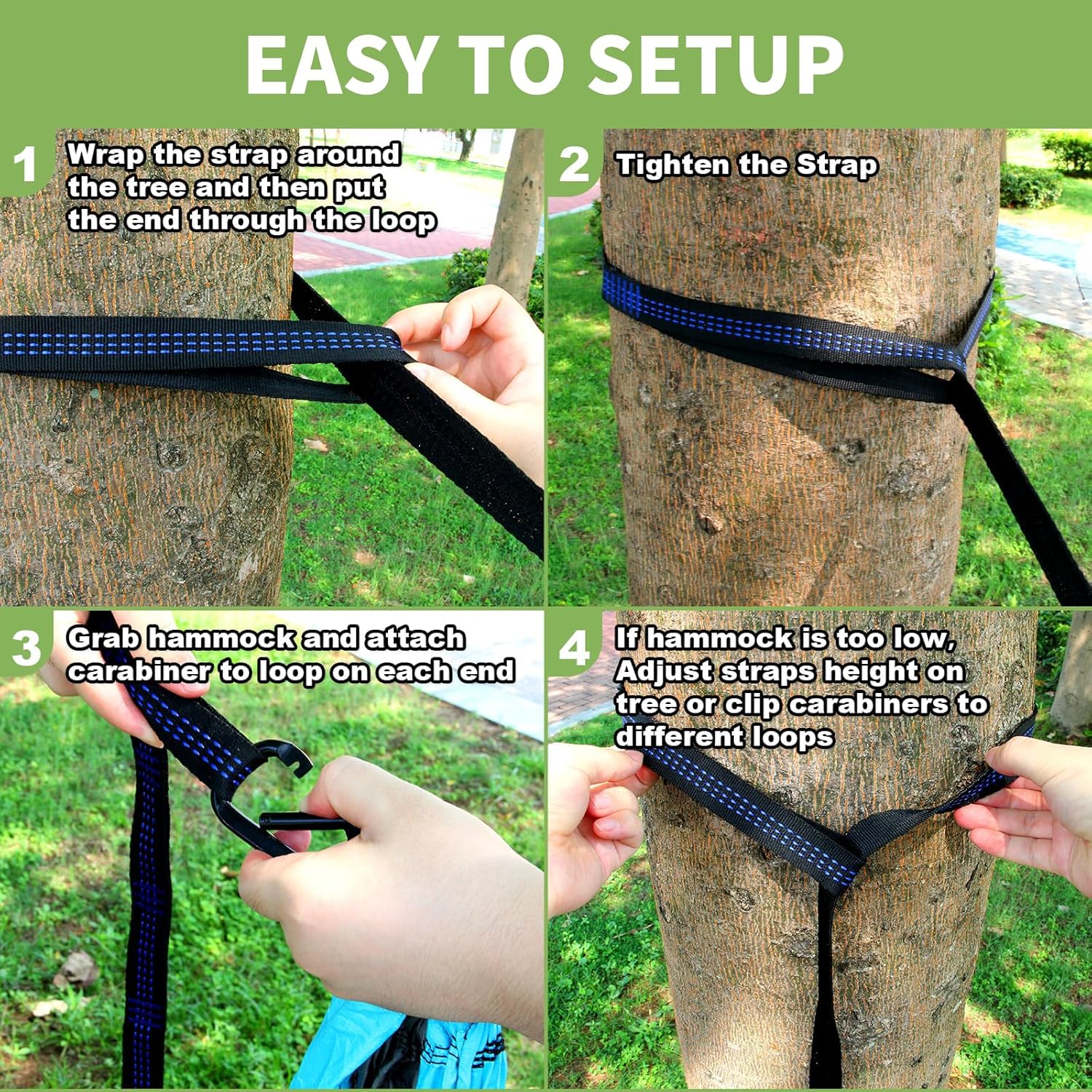 Camping Hammock – Portable Double Hammock 270 x 140 cm, 300kg Load Capacity, with Carabiners & Nylon Straps – Travel Hammocks for Outdoor, Indoor, Garden, Beach, Hiking, Olive Green - Image 3