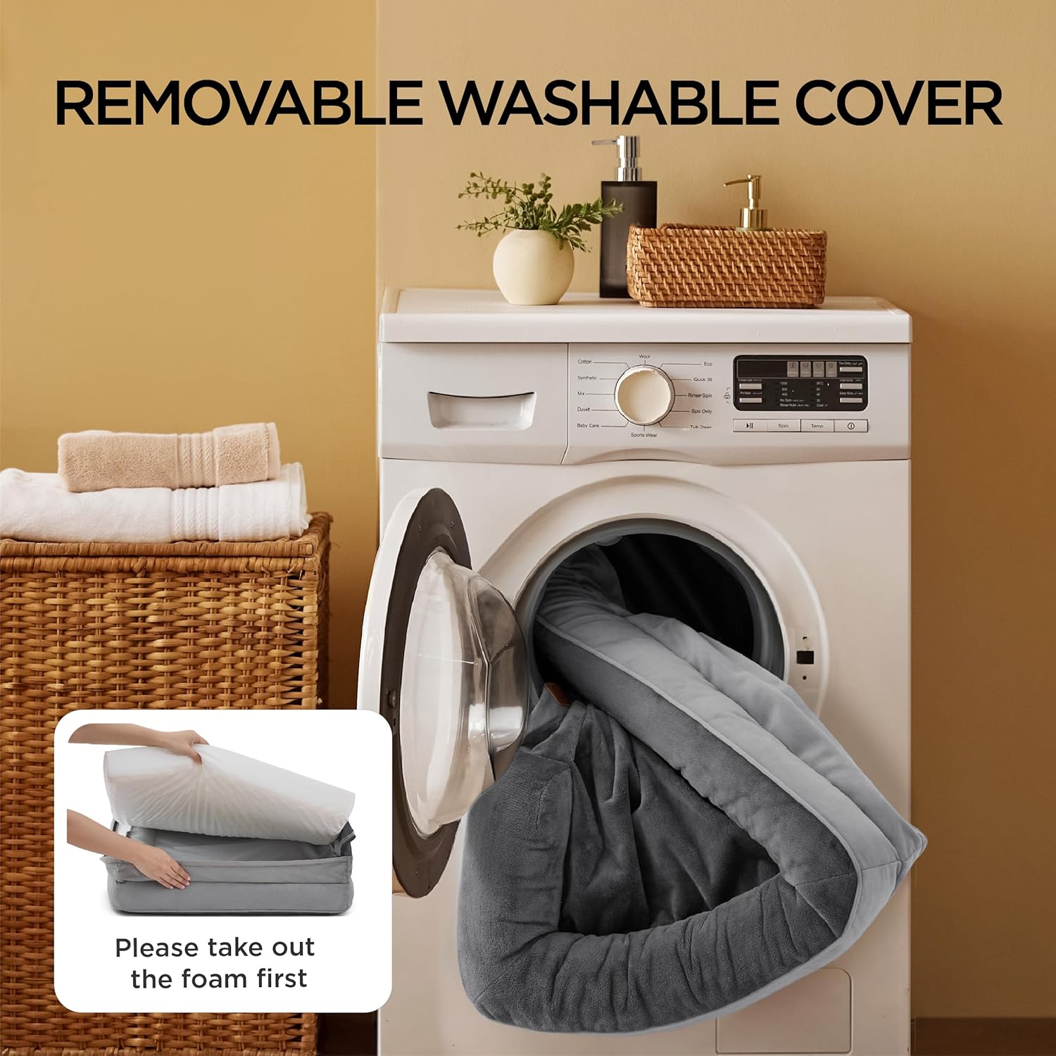 Bedsure Medium Dog Sofa Bed - Washable Orthopedic Dog Beds and Couch with Removable Flannel Zipper Cover, Puppy Beds for Small Dogs, Grey Pet Bed, 71x58x16cm - Image 5