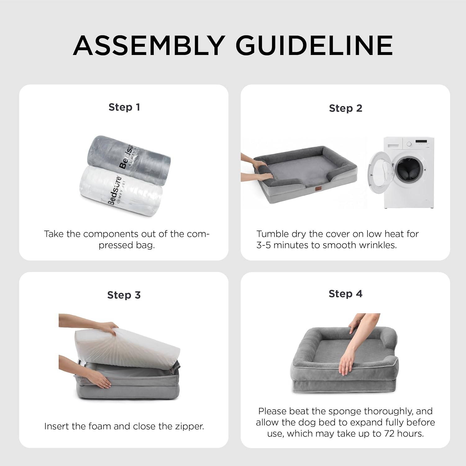 Bedsure Medium Dog Sofa Bed - Washable Orthopedic Dog Beds and Couch with Removable Flannel Zipper Cover, Puppy Beds for Small Dogs, Grey Pet Bed, 71x58x16cm - Image 7