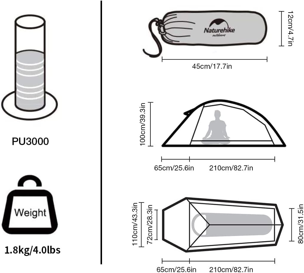 Naturehike Cloud up 1 Person Backpacking Tent Lightweight Camping Hiking Dome Tent for 1 Man - Image 5