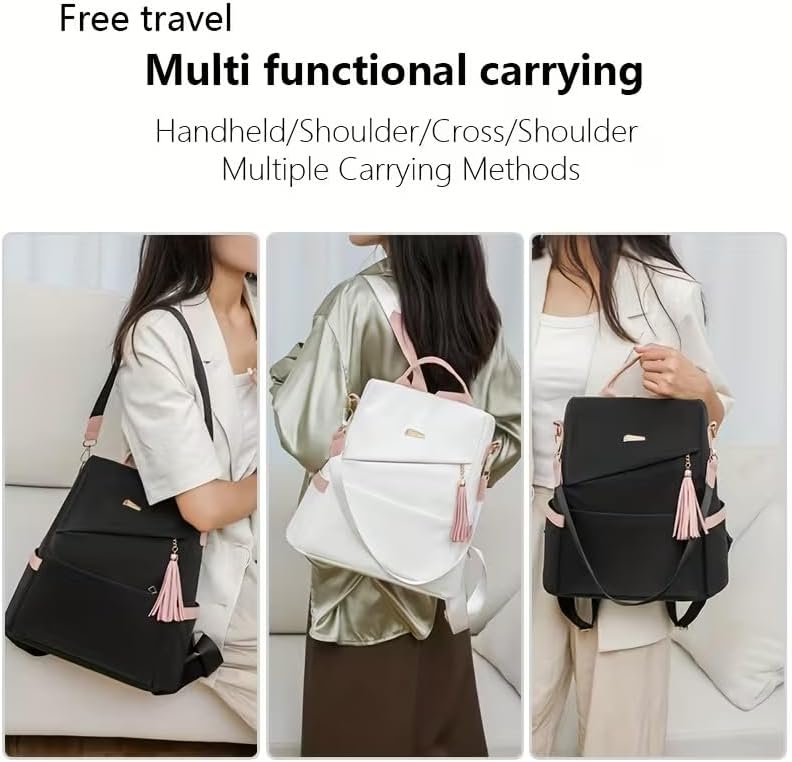 Anti-Theft Women's Backpack Lightweight Stylish Large-Capacity Convertible Shoulder Bag for Travel, Commuting, Outings, Black Pink - Image 3