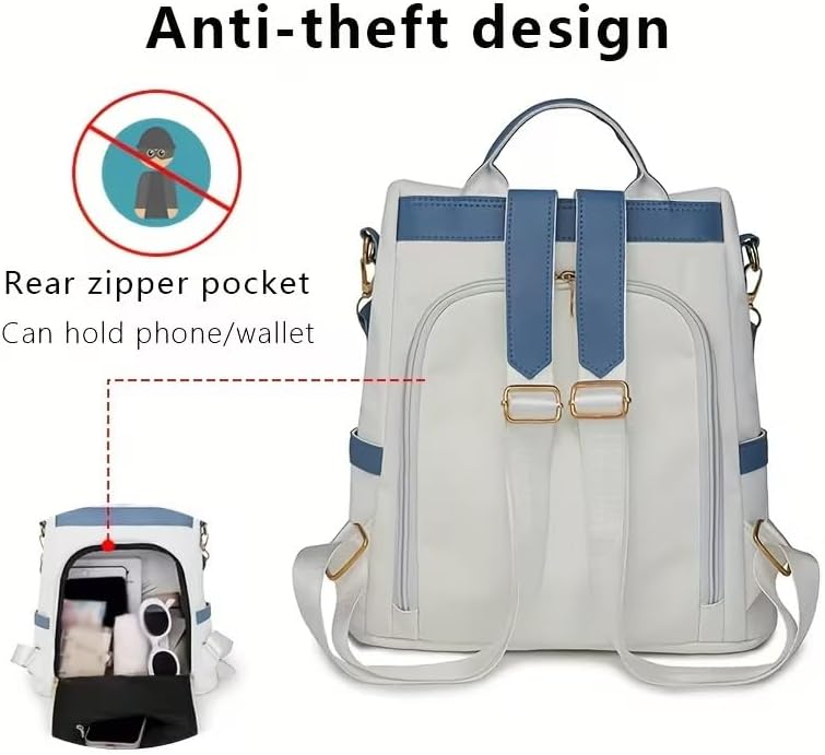 Anti-Theft Women's Backpack Lightweight Stylish Large-Capacity Convertible Shoulder Bag for Travel, Commuting, Outings, Black Pink - Image 5