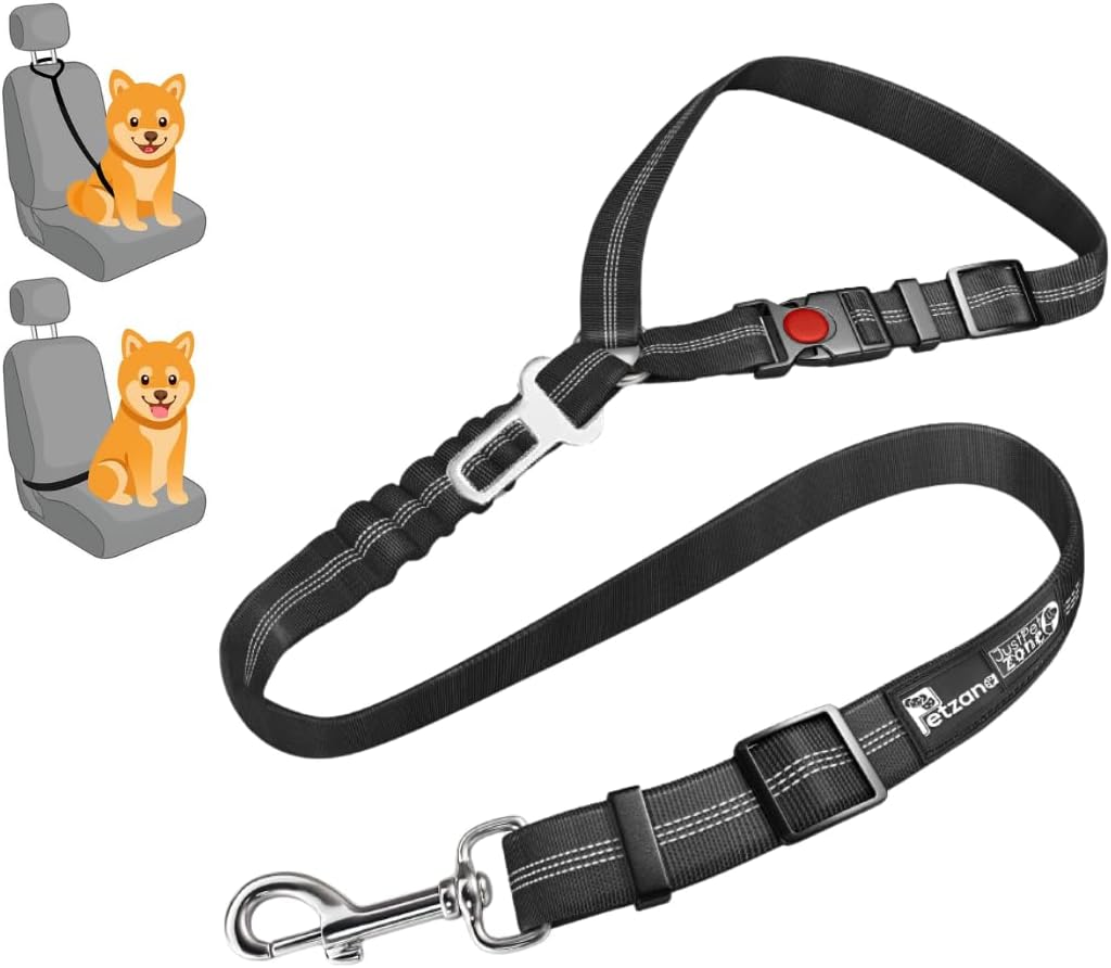 Headrest dog car seat belt Adjustable Durable Headrest Seat belt Pet Dog Car Safety Harness Restraint with Elastic Nylon Bungee Buffer (Black)