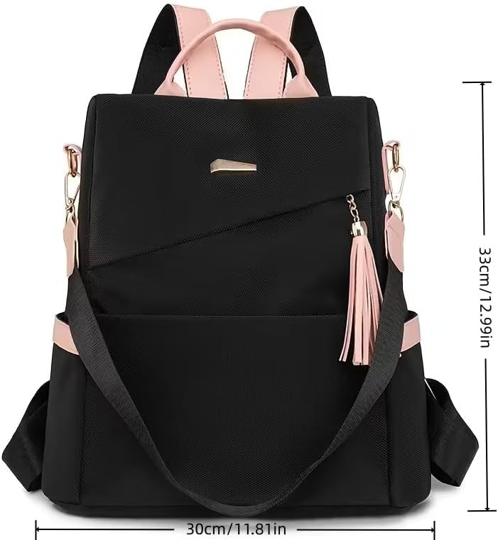 Anti-Theft Women's Backpack Lightweight Stylish Large-Capacity Convertible Shoulder Bag for Travel, Commuting, Outings, Black Pink - Image 2