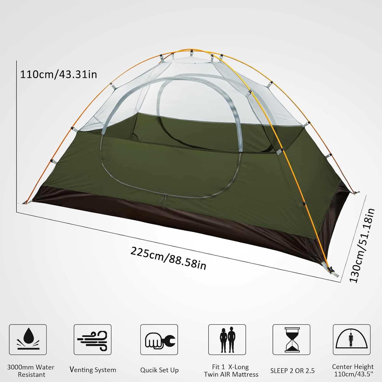 Bessport Tent 1 & 2 & 3 Person Ultralight Camping Tents, 3-4 Season Waterproof & Windproof Dome Tent, Small Pack Size, Suitable for Adults, Hiking, Camping, Outdoor - Image 2