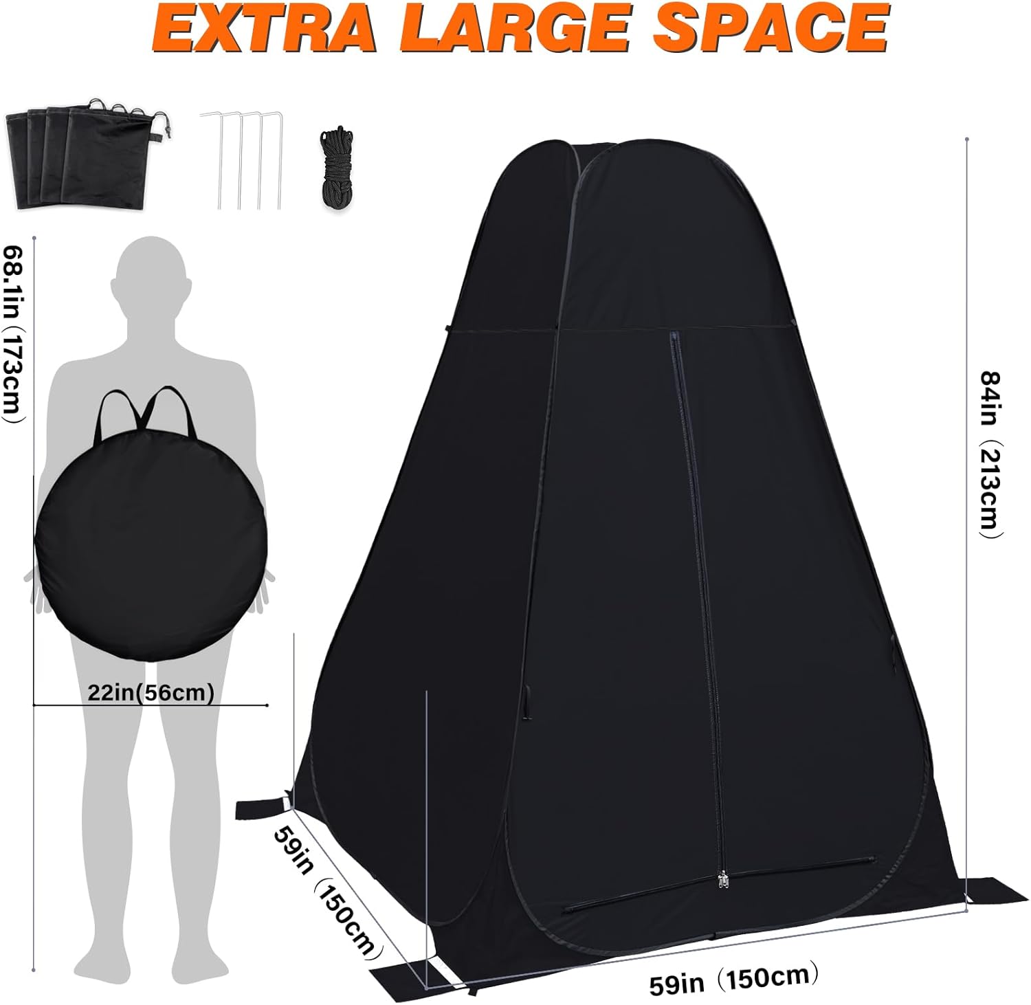 213×150×150cm Extra large Pop Up Toilet Privacy Tent for Camping, Portable Shower Tent for Outdoor Changing Dressing, Caravan, Fishing Sunshade, Beach Dressing Changing Room with Carrying Zippered Bag - Image 2