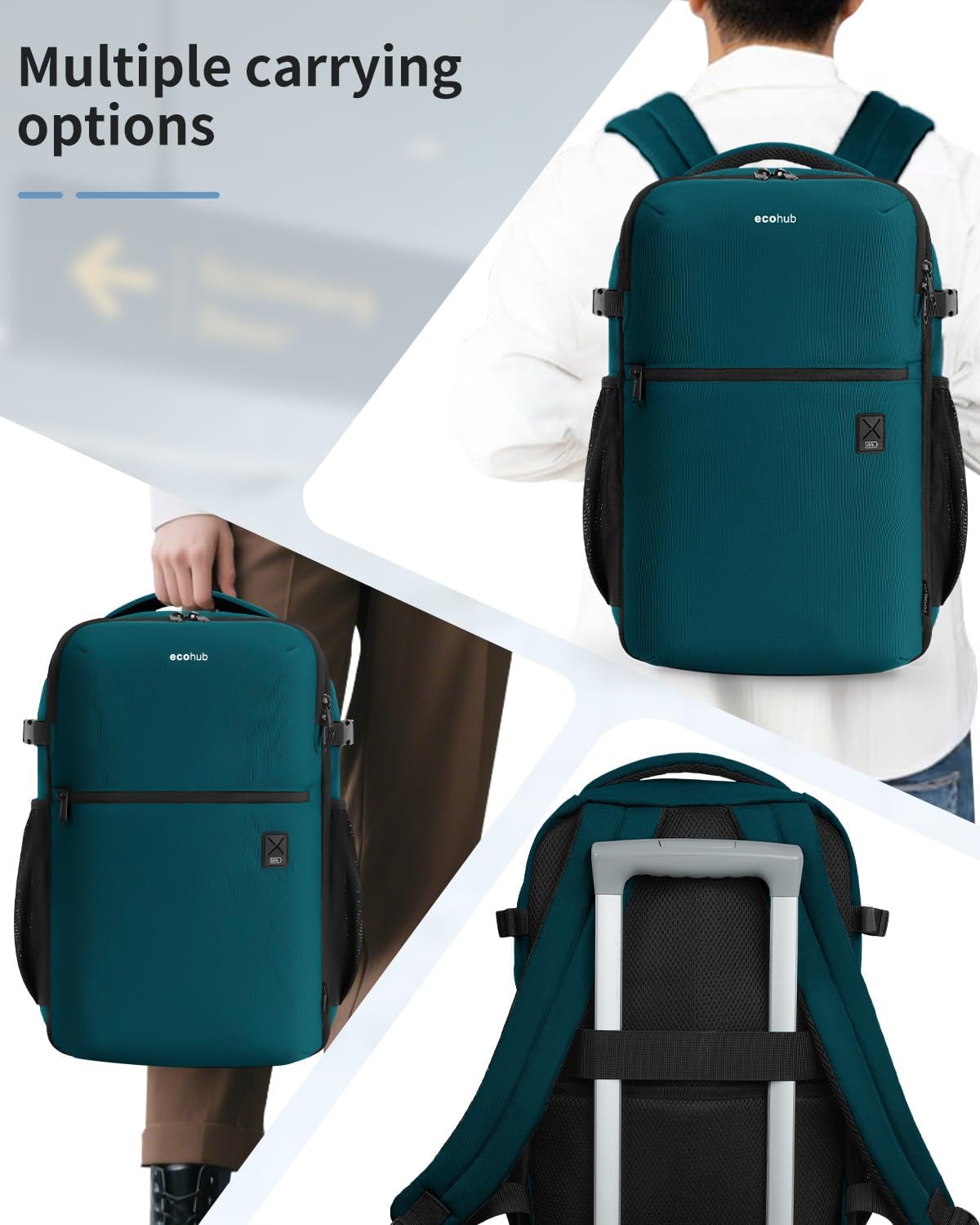ECOHUB for Ryanair Cabin Bags 40x20x25, Underseat Travel Backpack with Anti-theft Pocket, Cabin Size Carry on Bag for Airplanes, Water-resistant Hand Luggage Bag with Laptop Compartment, 20L-BlueGreen - Image 9