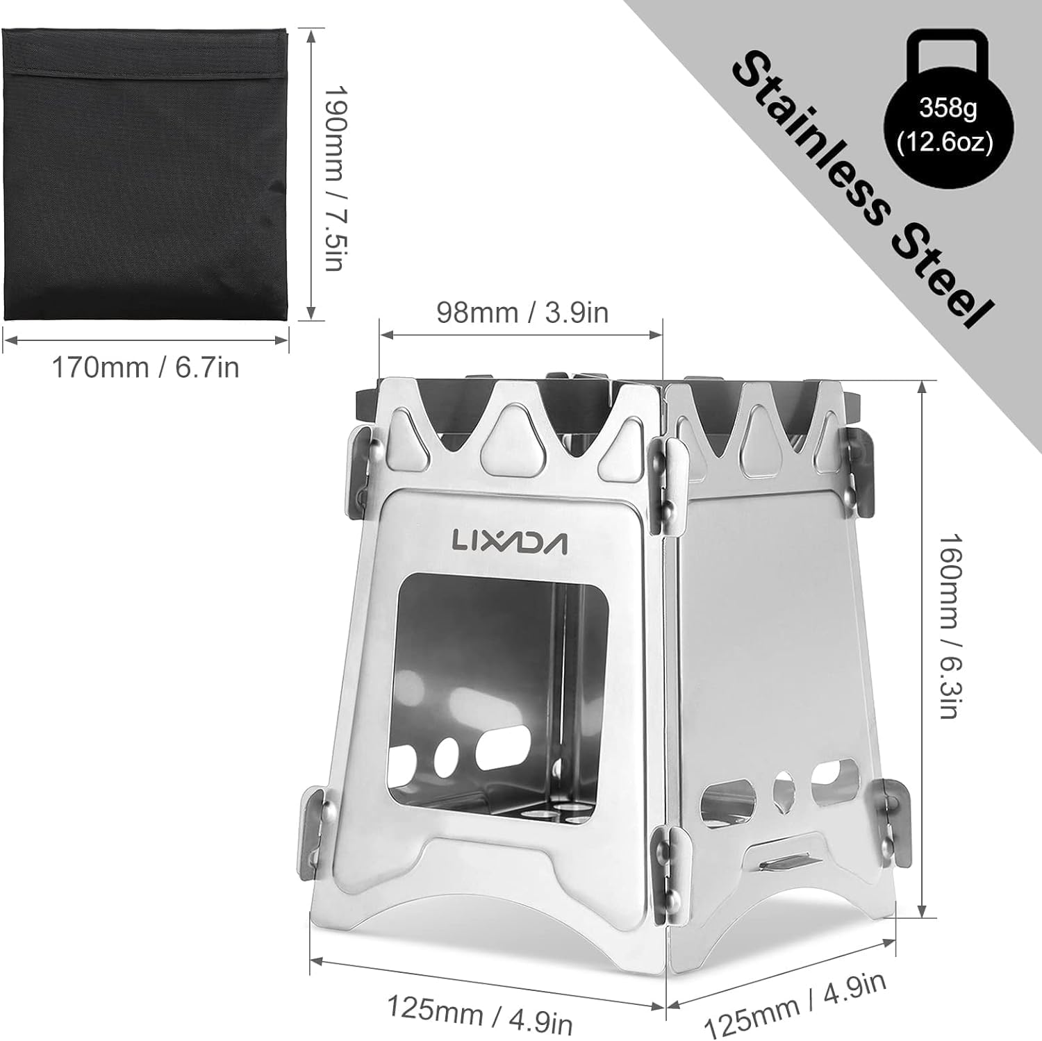 Lixada Camping Wood Stove Portable Wood Burning Stove Lightweight Alcohol Stove for Outdoor Cooking Backpacking Hiking Traveling (Titanium/Stainless Steel) - Image 4