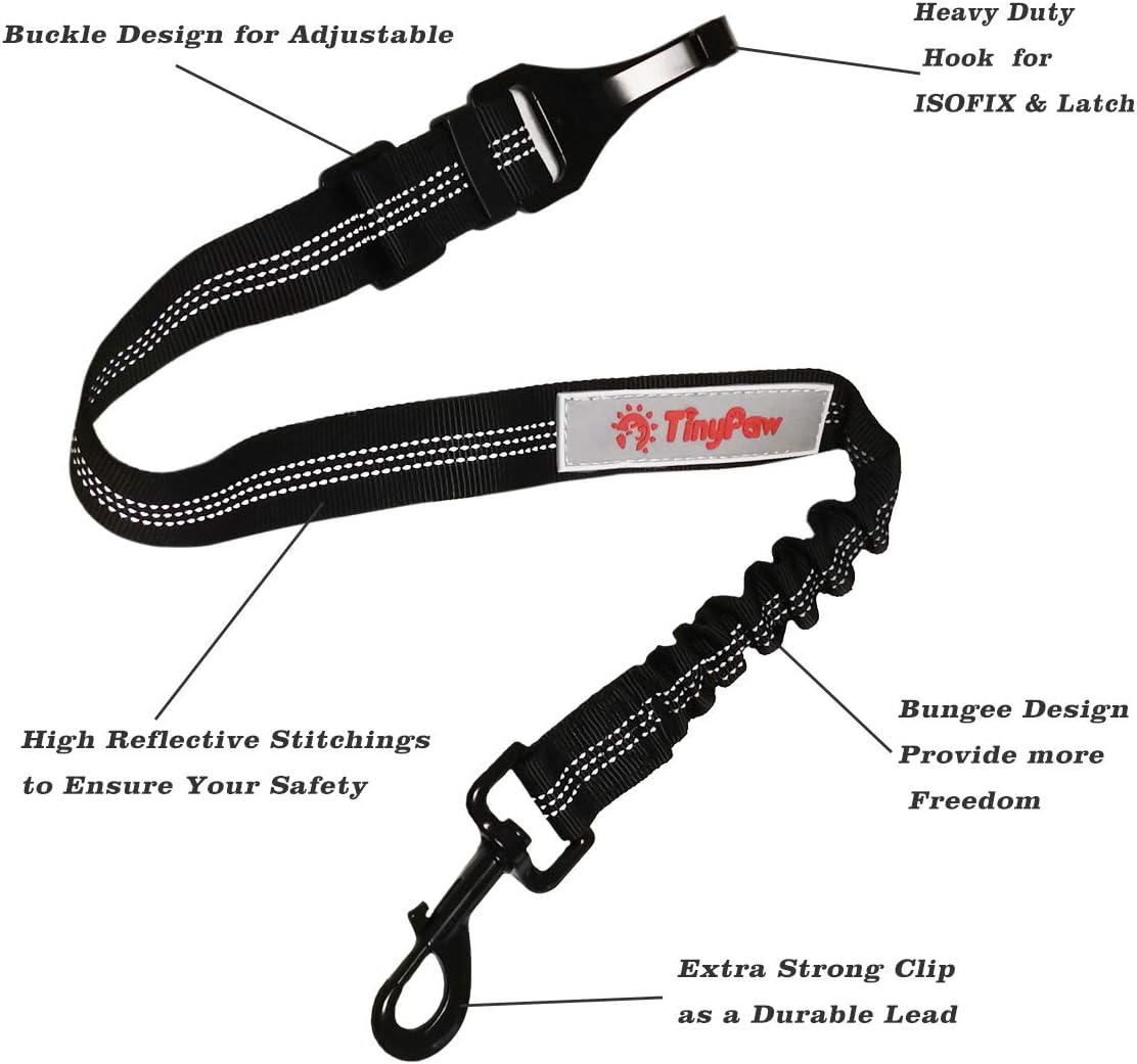 Dog Seat Belt Car safety Harness Restraint, Durable with Anti Shock Bungee Buffer& Isofix & Latch for Dogs Car Travel, Heavy Duty & Dogs Travel Accessories, Adjustable & Elastic. - Image 3