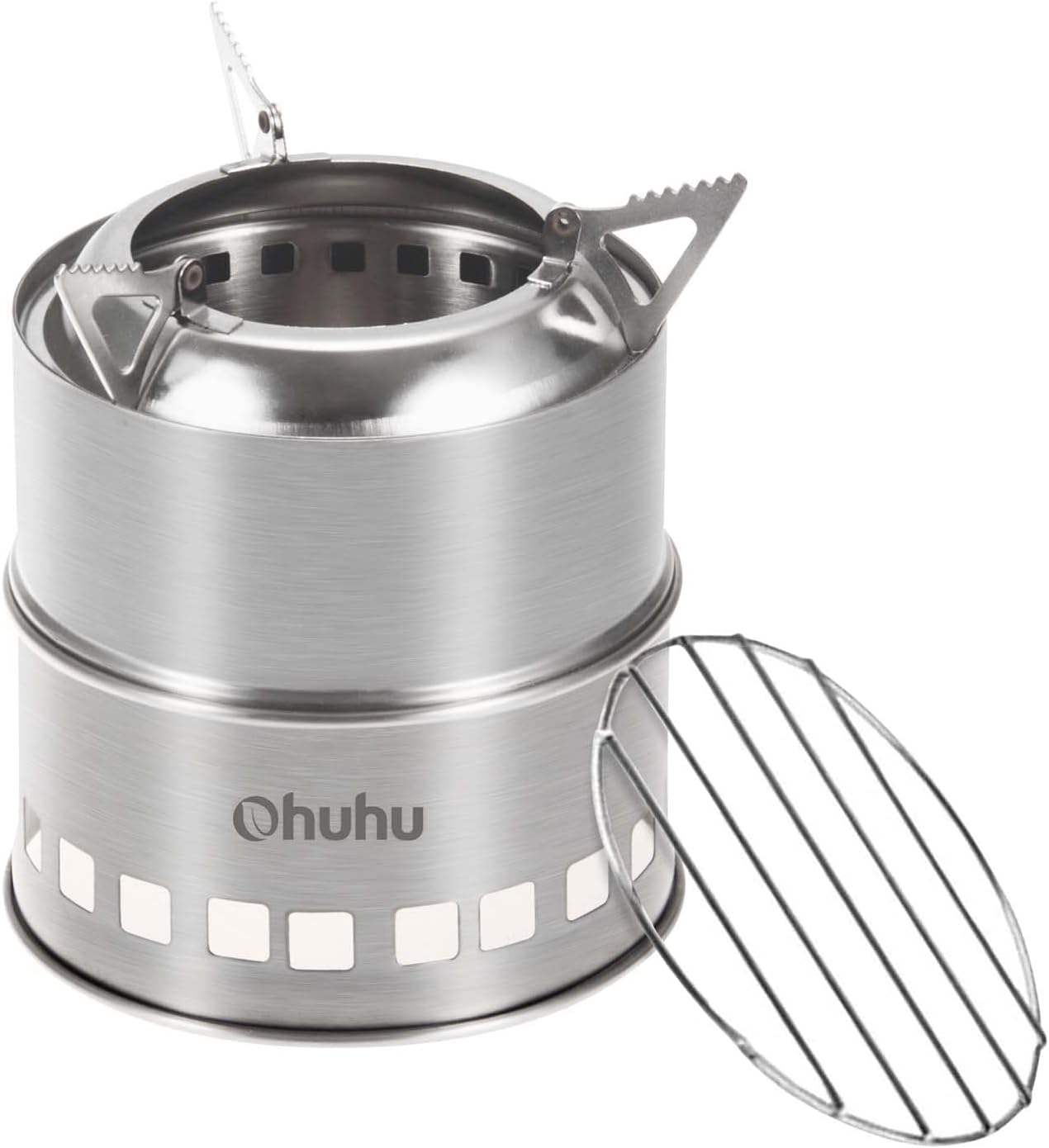 Ohuhu Rocket Stainless Steel Lightweight Camping Stove - Wood Alcohol Portable Outdoor Cooking Picnic BBQ Hiking with Mesh Bag