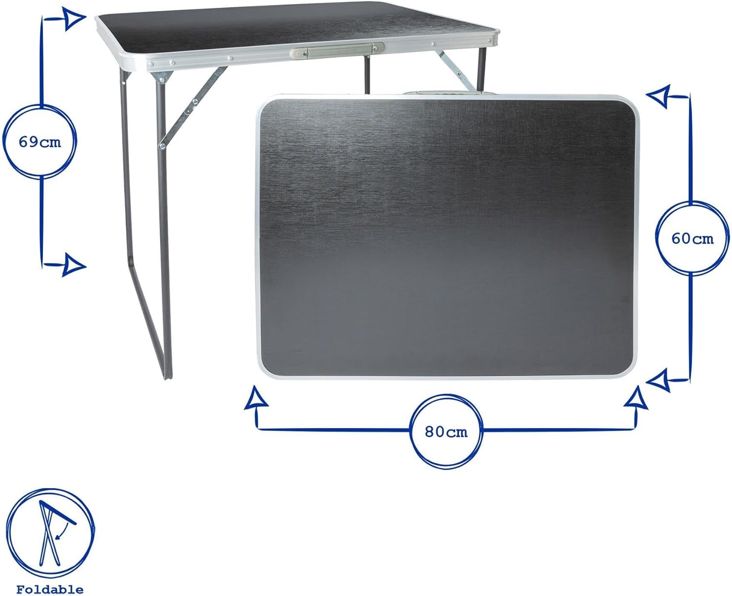 Harbour Housewares Folding Table - 80cm x 60cm - Black - Small Metal Trestle Tables Foldable Portable Side Table for Indoor, Outdoor, Garden, BBQ, Pinic, Dining, Camping - Image 2