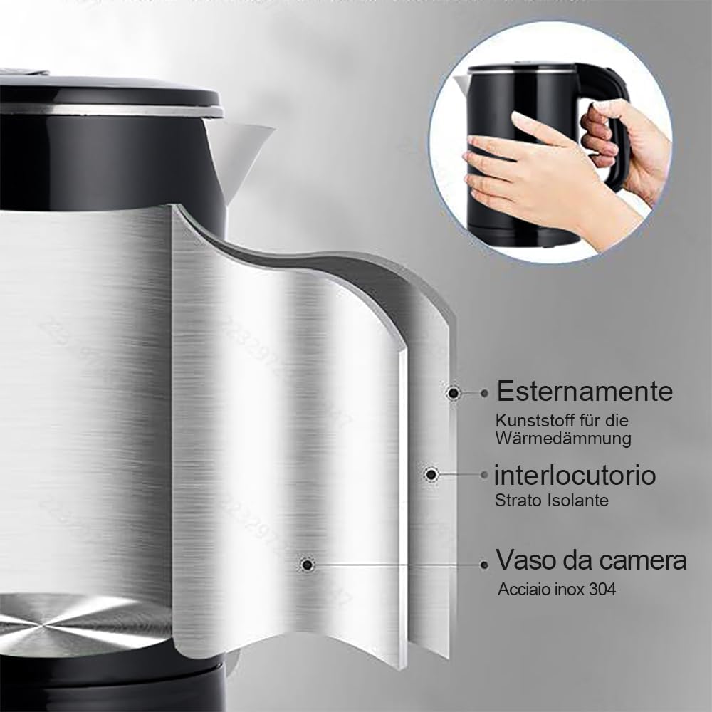 0.6L Travel Kettle Stainless Steel Camping Kettle Cordless Plastic Bowl Double Wall Design 800W - Image 6