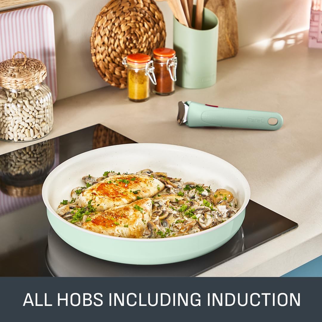 Tefal Ingenio Green 11-Piece Non-Stick Cookware Set – Induction Frying Pans, Wok, Saucepans with Glass Lids, Detachable Handles, Oven Safe, Stackable, L828SB04 - Image 4