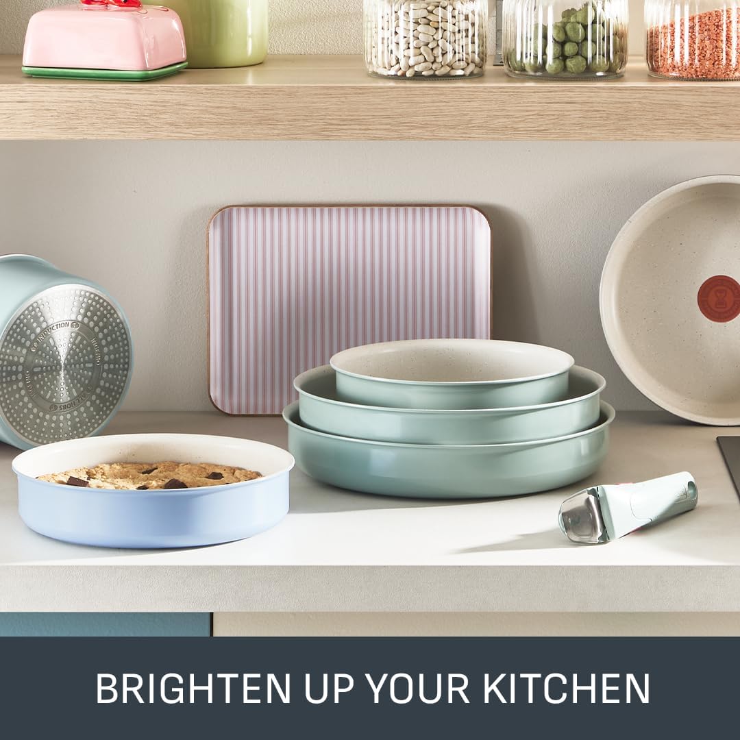 Tefal Ingenio Green 11-Piece Non-Stick Cookware Set – Induction Frying Pans, Wok, Saucepans with Glass Lids, Detachable Handles, Oven Safe, Stackable, L828SB04 - Image 7