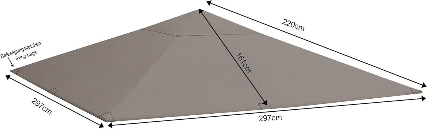 QUICK STAR Replacement Roof for Garden Gazebo 3x3m Gray - Image 2