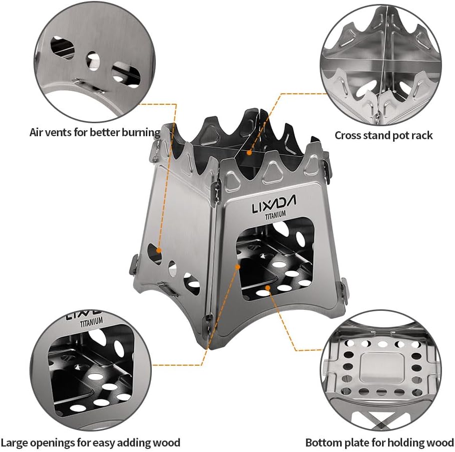 Lixada Camping Wood Stove Portable Wood Burning Stove Lightweight Alcohol Stove for Outdoor Cooking Backpacking Hiking Traveling (Titanium/Stainless Steel) - Image 3
