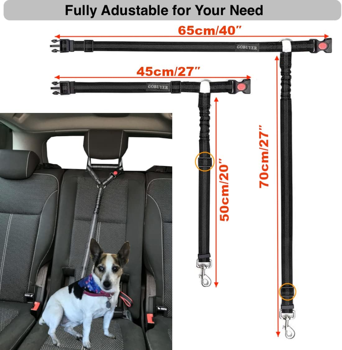 Dog Car Headrest Seat Belt 2 Pack for Pet Dogs Safety Harness Travel Accessories in UK, with Adjustable Heavy Duty Nylon and Anti Shock Elastic Bungee Buffer - Image 4