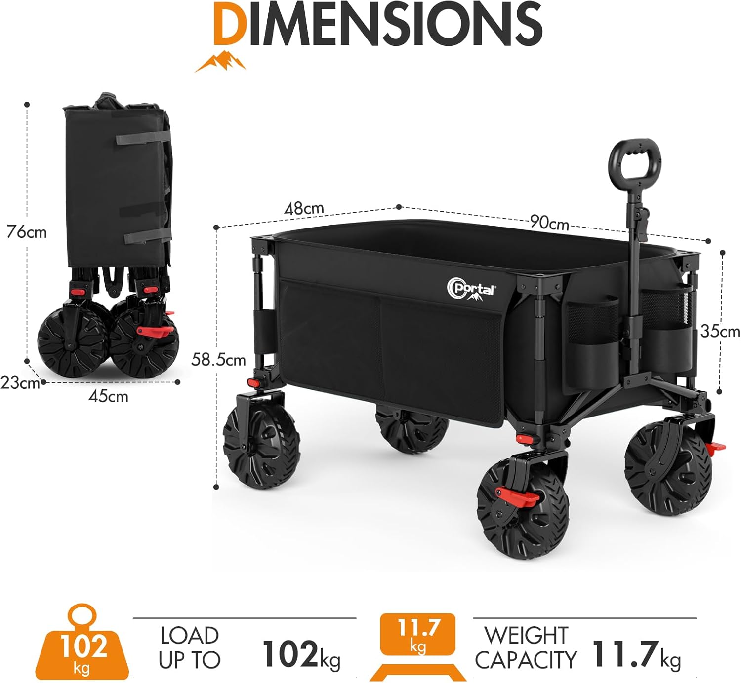 Portal Beach Trolley on Wheels for Sand with Brakes All Terrain Big Wheels Festival Camping Trolley Folding Beach Wagon Garden Trolley Supports 110kg Heavy Duty Collapsible - Image 5