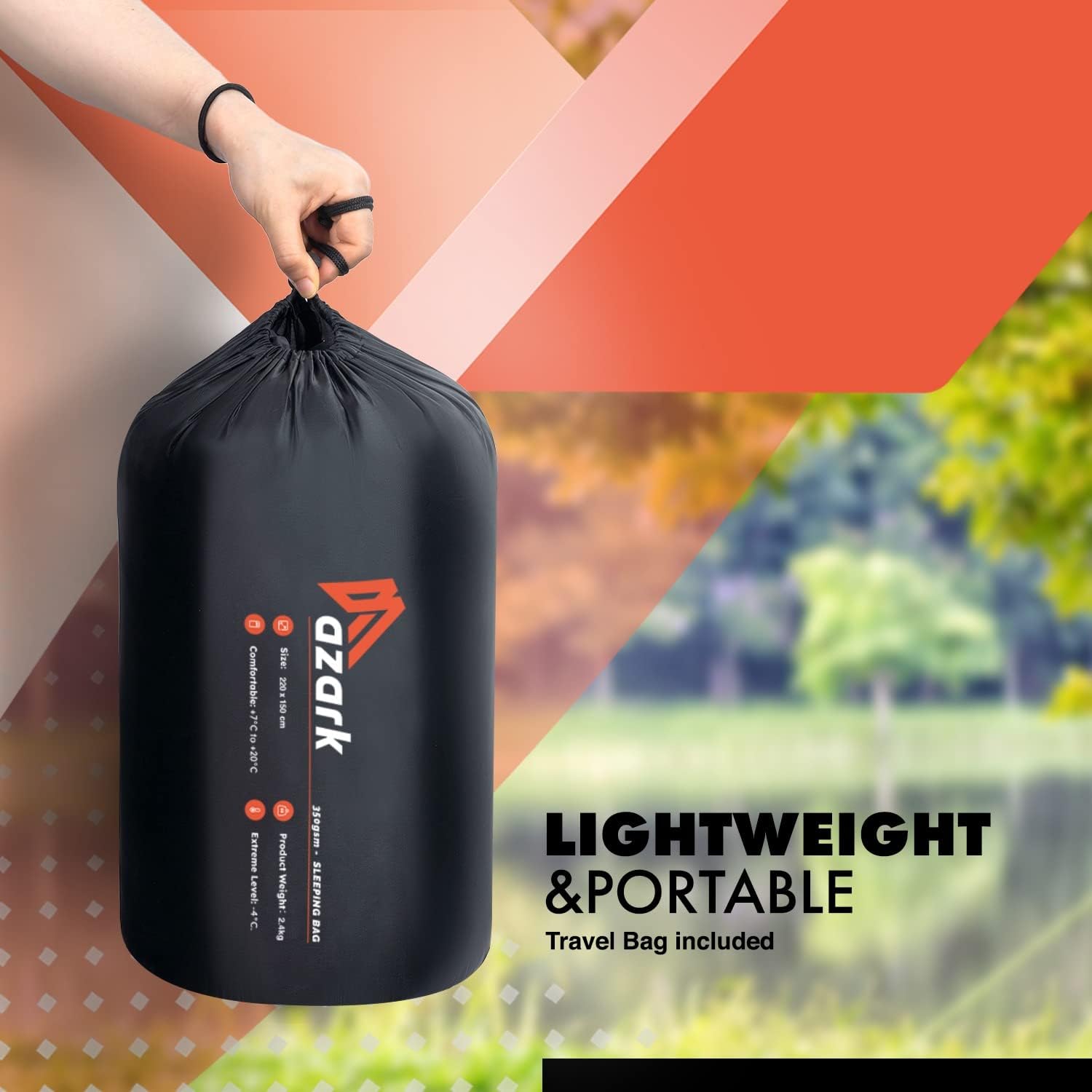 Premium Sleeping Bag, 350GSM, Lightweight and Waterproof, 4 Seasons of Camping, Hiking and Outdoors, Sleeping bag for Adults & Kids - Image 3