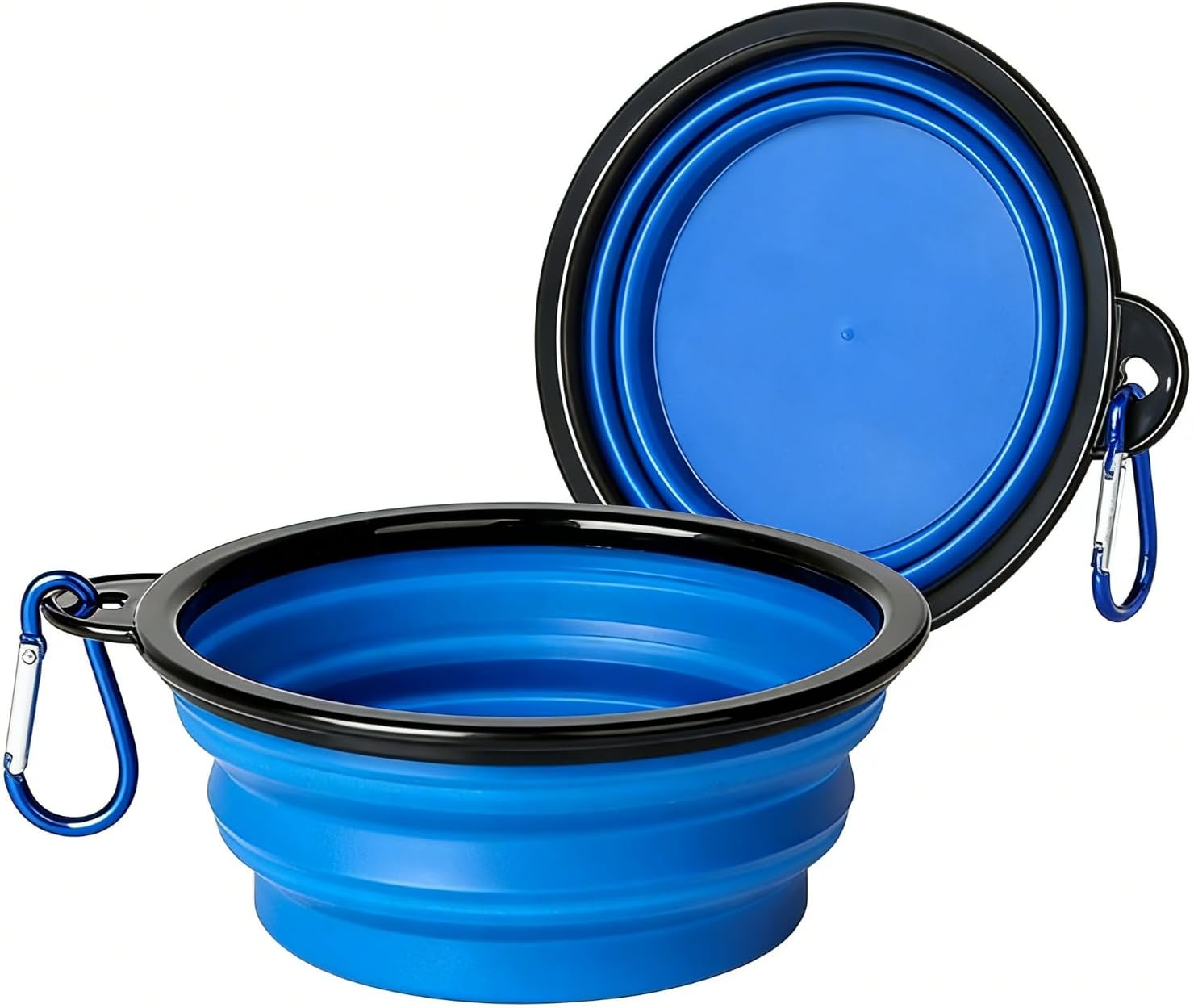 2 Pack Collapsible Pet Travel Bowls Set, Portable Silicone Water & Food Feeder with Carabiner for Dogs and Cats, 350ml Space Saving Folding Bowl (Blue+Orange) - Image 2